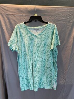 Roaman's Mint Green Patterned Short Sleeve V-Neck Tee